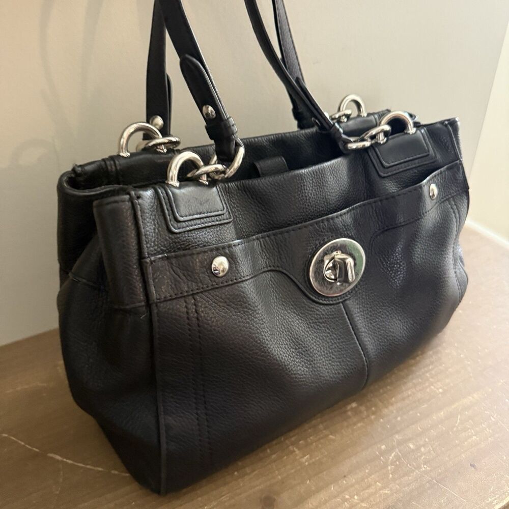 Coach Penelope Black Pebbled Leather Tote Purse Silver Hardware Handbag F16531